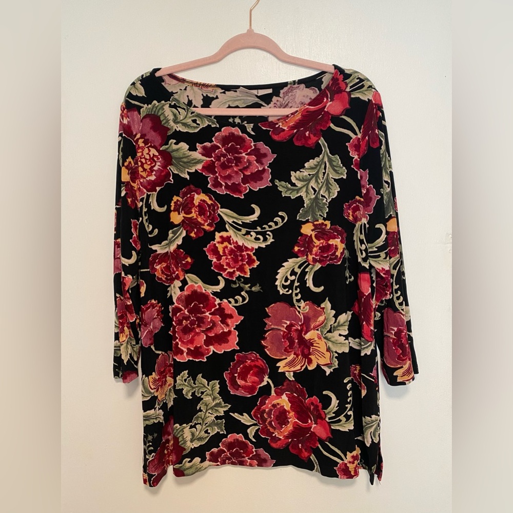 Floral blouse with Red and Green Accents